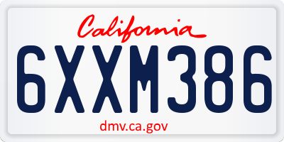 CA license plate 6XXM386