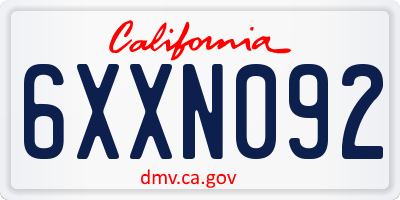 CA license plate 6XXN092