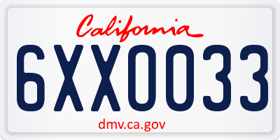 CA license plate 6XXO033