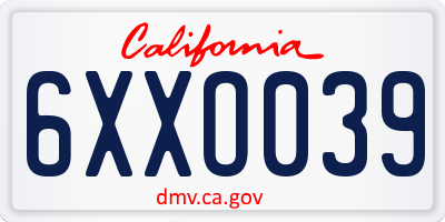 CA license plate 6XXO039