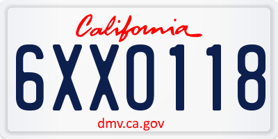 CA license plate 6XXO118