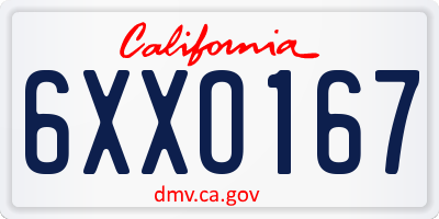 CA license plate 6XXO167