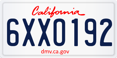 CA license plate 6XXO192