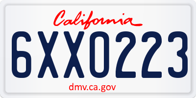 CA license plate 6XXO223
