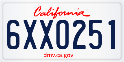 CA license plate 6XXO251