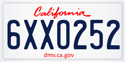 CA license plate 6XXO252