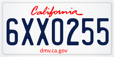 CA license plate 6XXO255