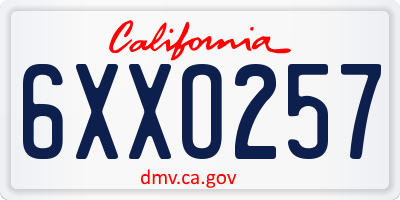 CA license plate 6XXO257