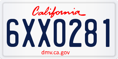 CA license plate 6XXO281