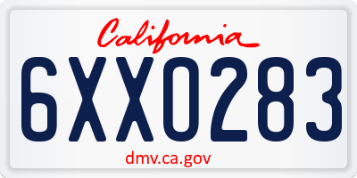 CA license plate 6XXO283