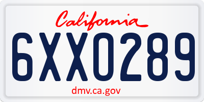 CA license plate 6XXO289