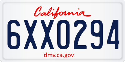 CA license plate 6XXO294