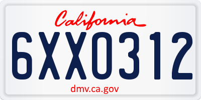 CA license plate 6XXO312