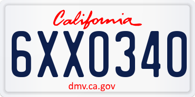 CA license plate 6XXO340