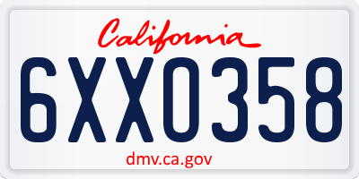 CA license plate 6XXO358
