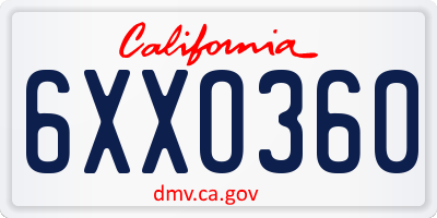 CA license plate 6XXO360