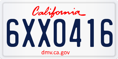 CA license plate 6XXO416