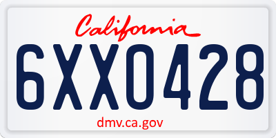 CA license plate 6XXO428