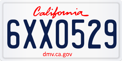 CA license plate 6XXO529