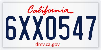 CA license plate 6XXO547