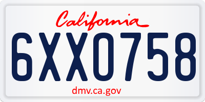 CA license plate 6XXO758