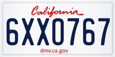 CA license plate 6XXO767