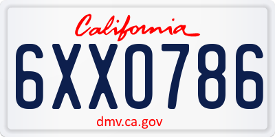 CA license plate 6XXO786