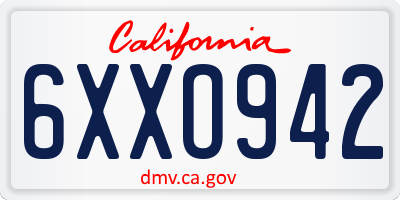 CA license plate 6XXO942