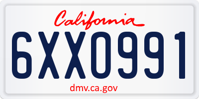 CA license plate 6XXO991
