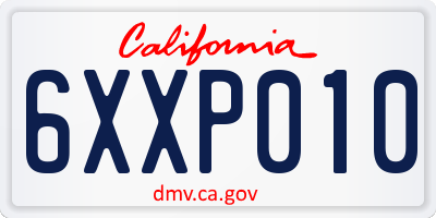 CA license plate 6XXP010