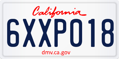 CA license plate 6XXP018