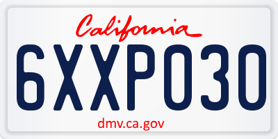 CA license plate 6XXP030