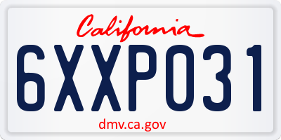 CA license plate 6XXP031