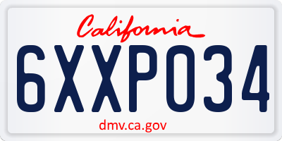 CA license plate 6XXP034
