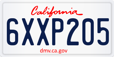 CA license plate 6XXP205
