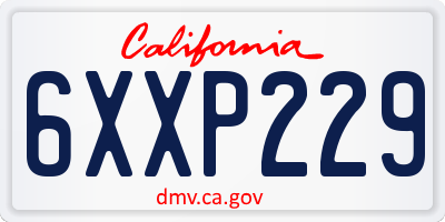 CA license plate 6XXP229