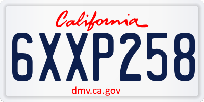 CA license plate 6XXP258