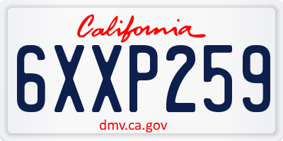 CA license plate 6XXP259