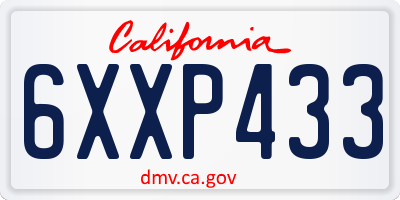 CA license plate 6XXP433