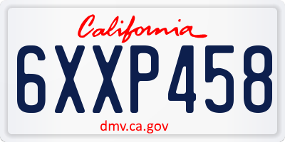 CA license plate 6XXP458