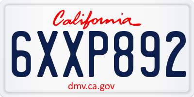 CA license plate 6XXP892
