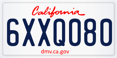 CA license plate 6XXQ080