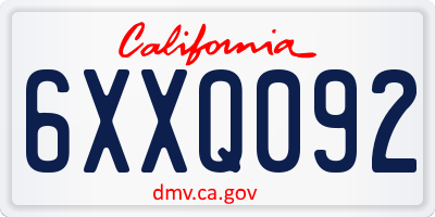 CA license plate 6XXQ092