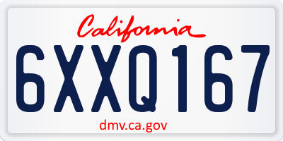 CA license plate 6XXQ167