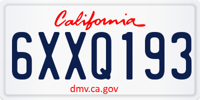 CA license plate 6XXQ193