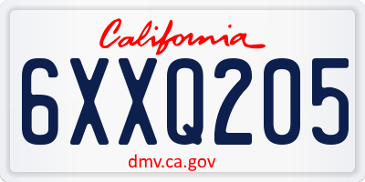 CA license plate 6XXQ205