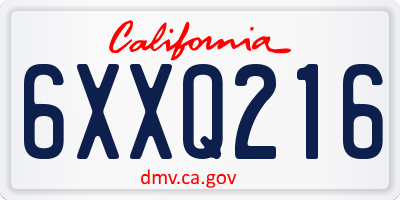 CA license plate 6XXQ216