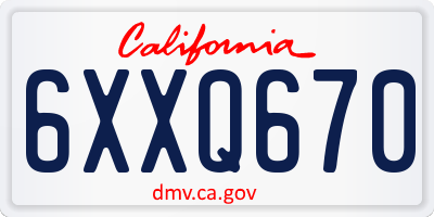 CA license plate 6XXQ670