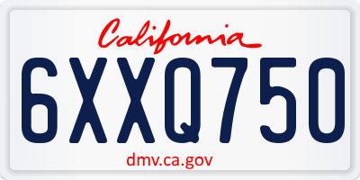 CA license plate 6XXQ750