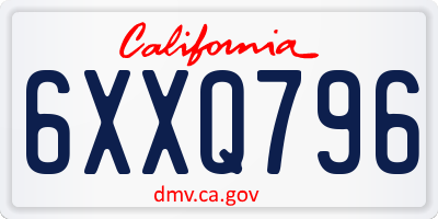 CA license plate 6XXQ796